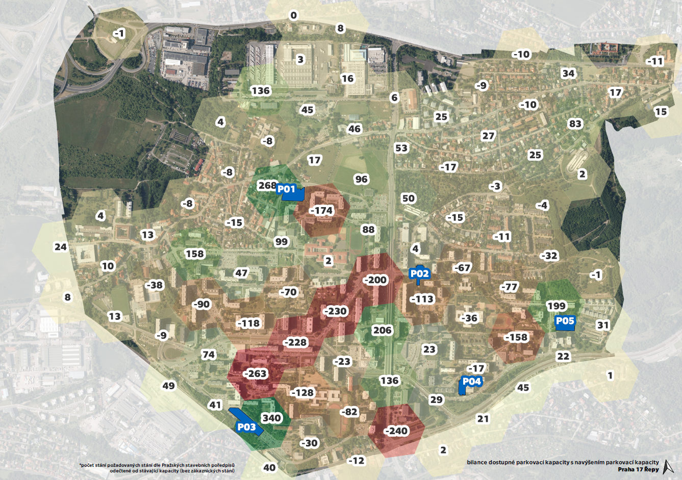 Mapa bilance dostupné parkovací kapacity s navýšením parkovací kapacity