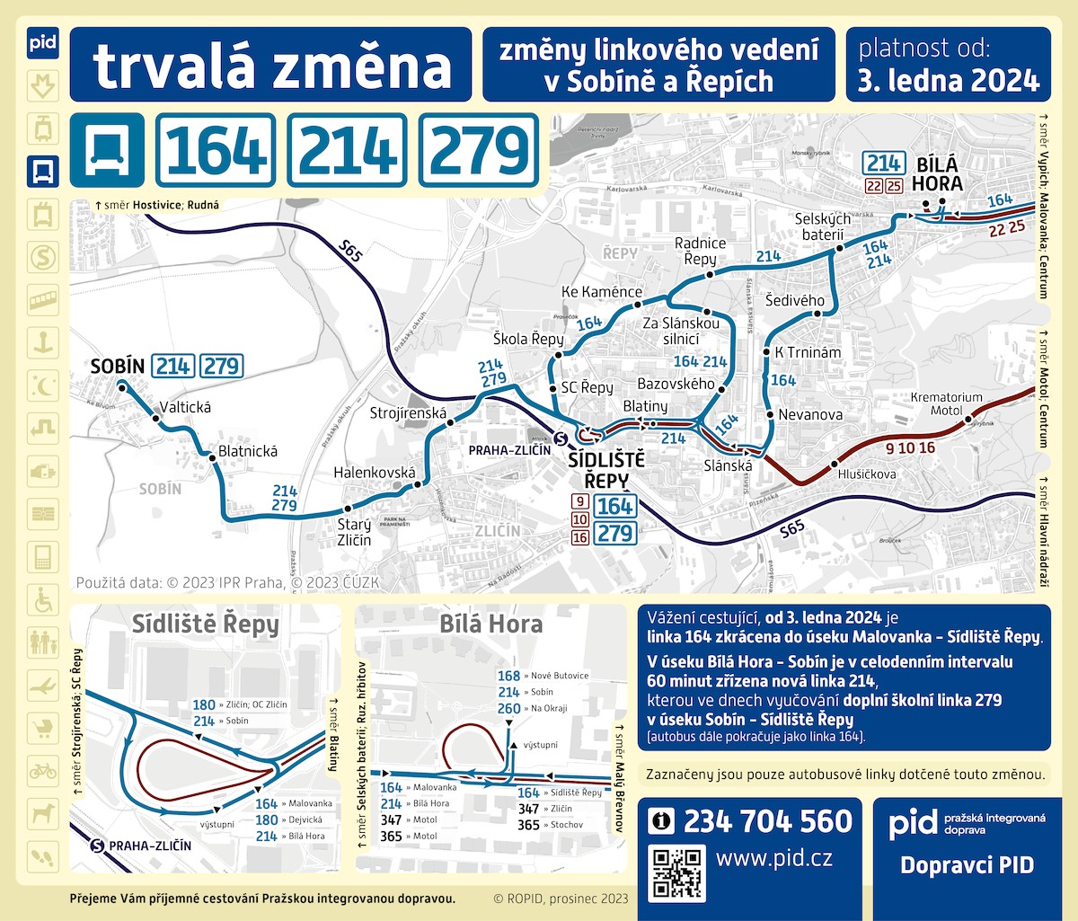 Změny linkového vedení v Sobíně a Řepích