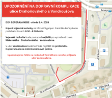 Upozornění na dopravní komplikace: ulice Drahoňovského a Vondroušova