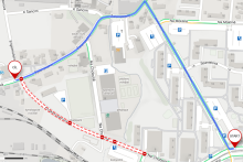 objízdná trasa při uzavření křižovatky Enegelmüllerova a Na Chobotě vede přes ulici Galandova a Žalanského